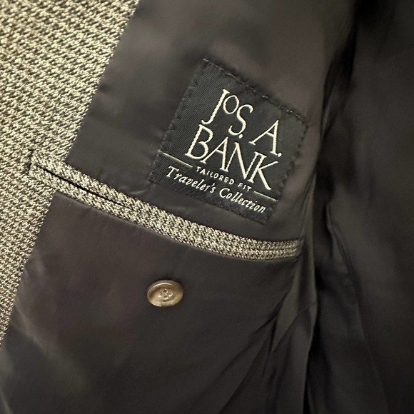 Jos A Bank Silk Wool Blazer Traveler's Collection 44L Houndstooth Brown Tan - Picture 8 of 13